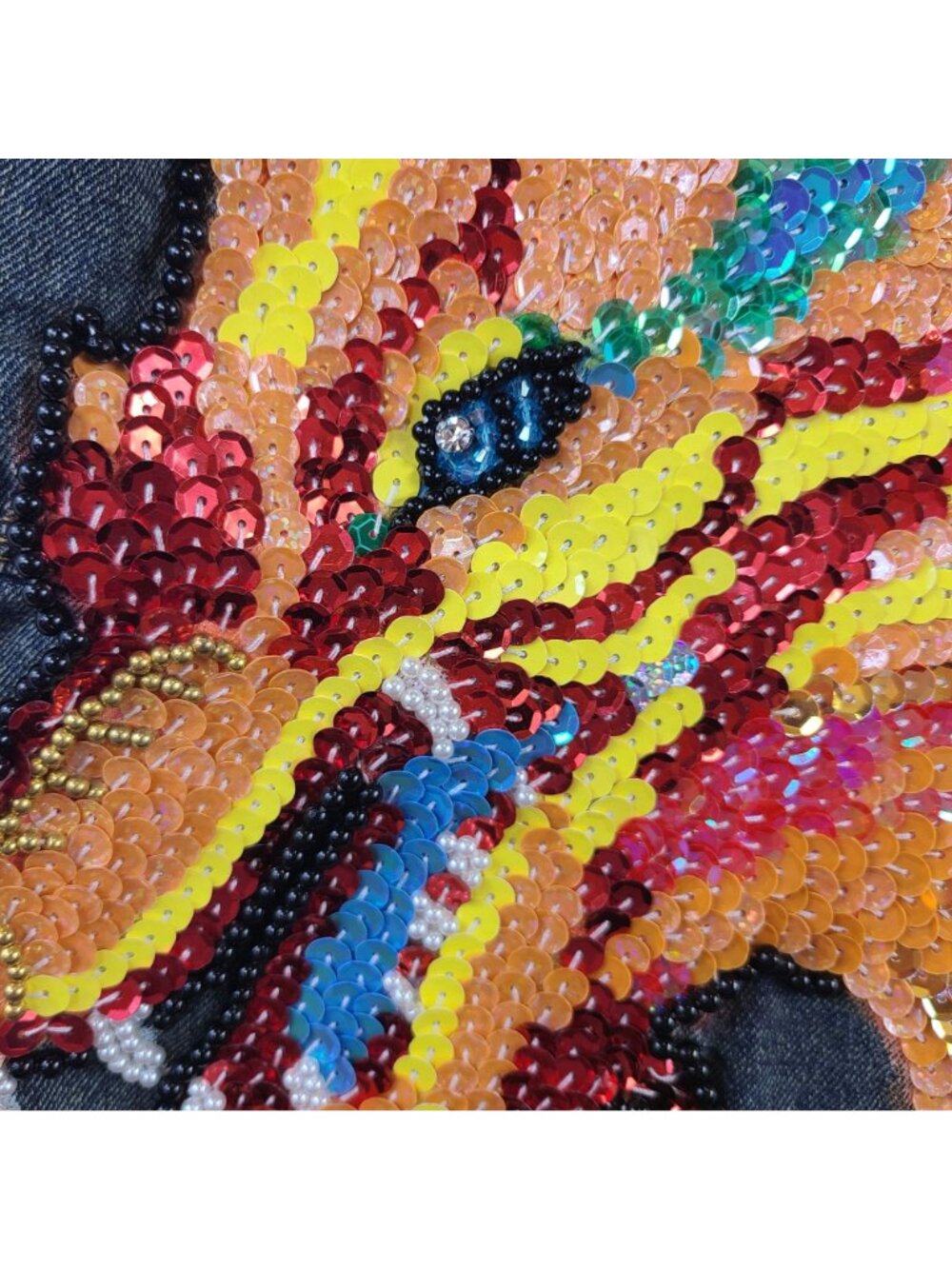 Kitmaple Denim Bib Overalls With Colorful Sequin Dragon Embroidery S-M - Picture 4 of 12